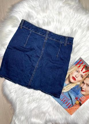 Юбка джинсовая на пуговицах короткая синяя3 фото