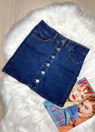 Юбка джинсовая на пуговицах короткая синяя1 фото