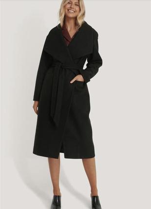 Шикарное черное пальто na-kd размер s1 фото