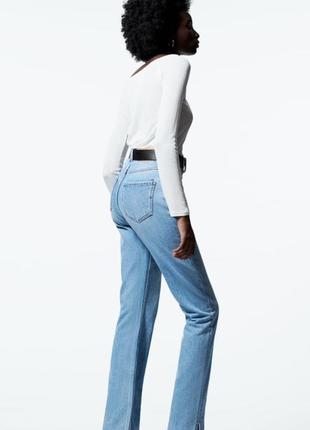 Джинсы zara straight long leg прямые с разрезами голубые новые 38 размер6 фото