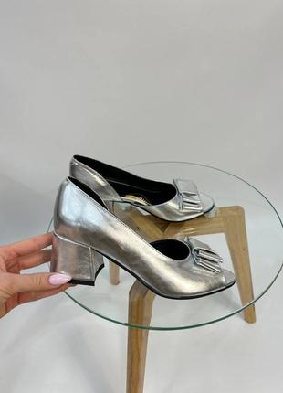 Эксклюзивные туфли из натуральной итальянской кожи серебро