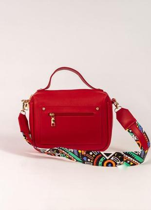 Красная женская сумка через плечо, червона сумочка кросбоді з двома ременями