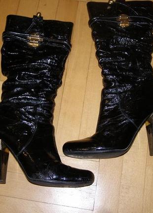 Чорні чоботи з лакової шкіри, весна-осінь, medea, 37 розмір