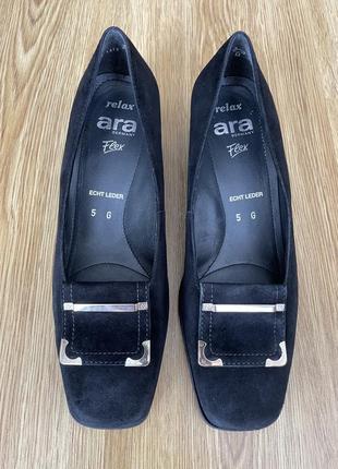 Туфли женские чёрные замшевые ara квадратный носок каблук 25 см
