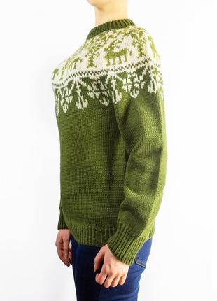 Теплий в'язаний джемпер/светр з візерунком оленів2 фото