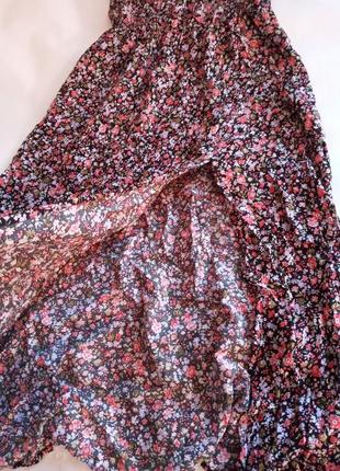Красивое платье сарафан миди на бретелях сукня сарафан міді с разрезом принт мелкие цветы    мильфлер6 фото