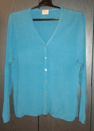 Кофточка в рубчик яркого бирюзового цвета counry casuals, р. l+.