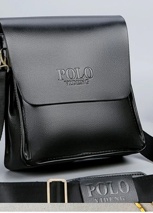 Мужская кожаная стильная сумка - планшет мужская борсетка через плече polo поло черный