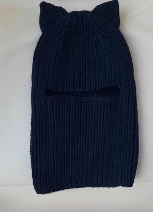 Вязаная теплая зимняя шапка балаклава
с ушками3 фото