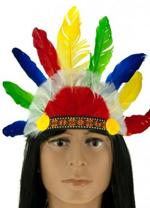 Маскарадный индейский головной убор с перьями индеец +подарок