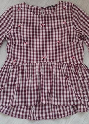 Актуальная блуза с воланами,рюшами, в клетку р.50-52 хлопок!