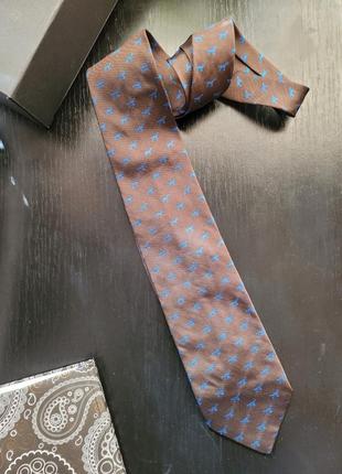 Коричневый шёлковый галстук з собачками / прикольный галстук шелк / краватка коричнева з малюнком шовк2 фото