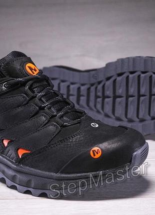 Кожаные мужские кроссовки merrell dragon skin black