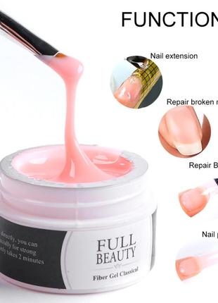 Гель для наращивания ногтей светло-розовый ligth pink full beauty конструирующий, файбер6 фото