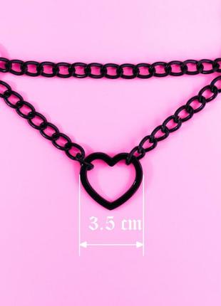 Рожевий чокер з чорним металевим серцем на ланцюгах2 фото