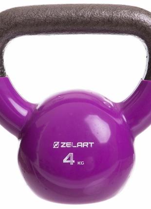Чавунна гиря з вініловим покриттям zelart ta-2680-4 вага 4кг фіолетовий