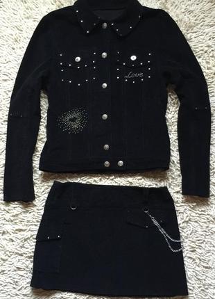 Комплект пиджак с юбкой из микровельвета р 42-44