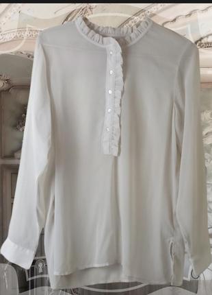 Винтажная прозрачная белая блуза с жабо «запах свечей»1 фото