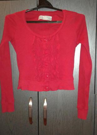 Яскрава 100% коттон кофточка модного червоного кольору, бренд zara trafaluc , р. s.