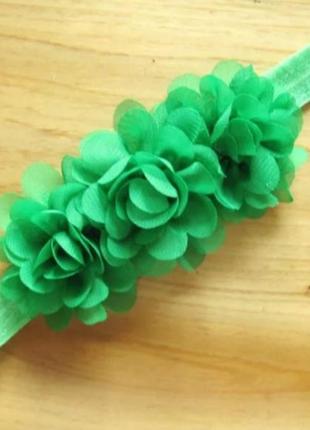 Дитяча зелена пов'язка на голову з квіткою - розмір квітки 11*5см