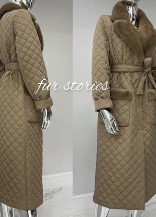 Пальто стёганное с норкой