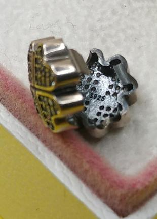 Шарм стерлинговое серебро 925 проба цирконий сердечки в маленьких камешках камни четыре сердца клевер объёмный в стиле пандора4 фото