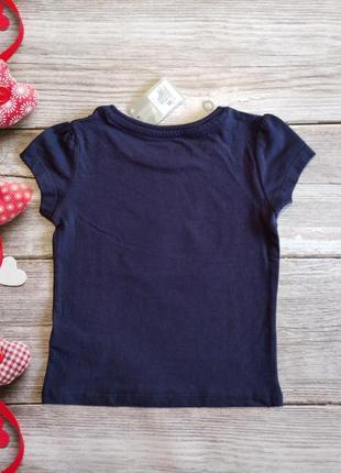 Летняя симпатичная синяя футболка primark принт сердце с блёстками на девочку 12-18 месяцев3 фото