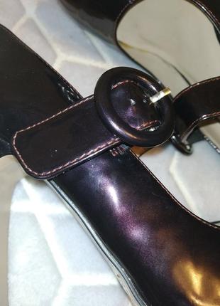 Р. 38-38,5 перлинно-бордові(баклажан). ошатні лакові туфлі на високому стійкому, товстому, широкому, квадратному каблуці6 фото