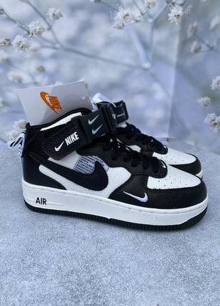Жіночі чорно-білі високі шкіряні кросівки nike copy air force 🆕