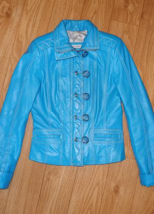 Кожаный бирюзовый пиджак1 фото