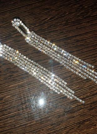 Серьги сережки длинные красивые серьги со стразами4 фото