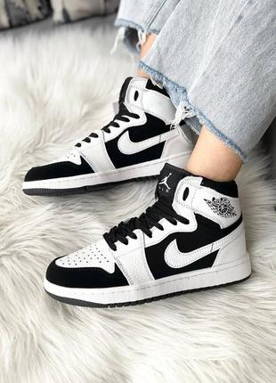 Nike air jordan 1 retro mid tuxedo брендовые высокие кроссовки найк джордан тренд сезона новинка круті жіночі високі чорно білі кросівки