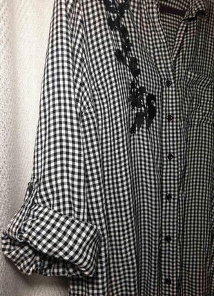 Женская штапельная вискозная блуза, натуральная блузка, платье- рубашка в клетку с вышивкой. штапель7 фото