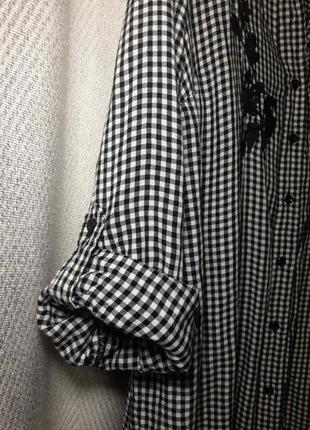 Женская штапельная вискозная блуза, натуральная блузка, платье- рубашка в клетку с вышивкой. штапель3 фото