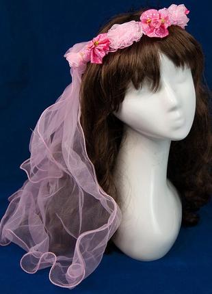 Розовая фата с веночком из цветов для подружек невесты на девичник + подарок