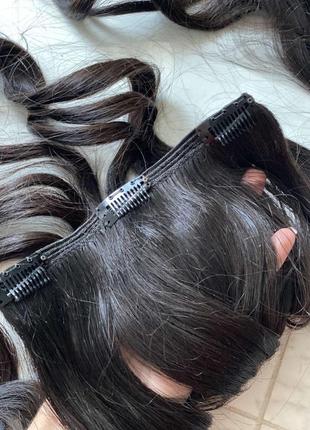 Пряди натуральных волос на заколках (63 см), каштан