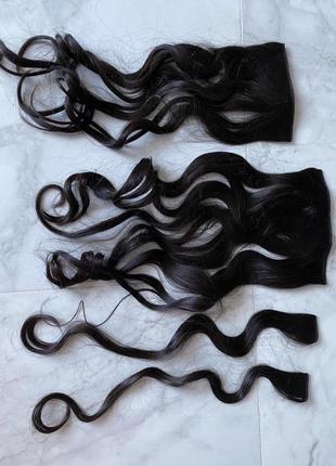 Пряди натуральных волос на заколках (63 см), каштан