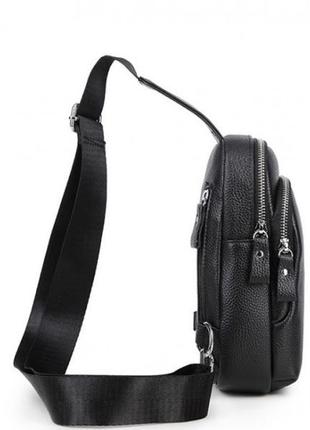 Мужской черный кожаный слинг на плечо tiding bag a25f-1922a4 фото