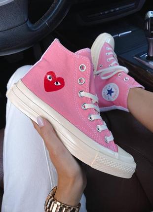 Converse comme des garçons pink рожеві жіночі високі кеди з сердечком конверс трендова модель рожеві брендові високі жіночі кеді весна літо