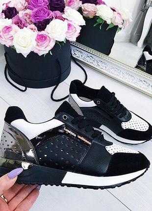 Кросівки чорні з білими вставками у стилі lv р36-40