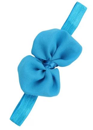 Детская голубая повязка с шифоновым бантом - на резинке, окружнсть головы 34-50см, бант 10см