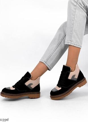 Ботинки натуральная кожа замша черный деми