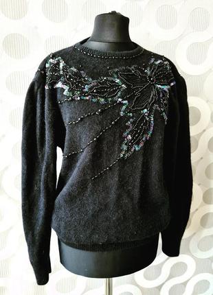 Теплый мягкий ангоровый винтажный свитер пуловер джемпер винтаж ретро ангора пайетки вышивка2 фото
