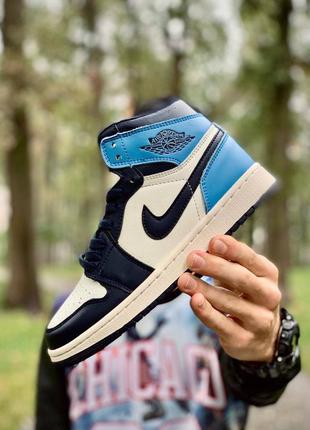 Nike air jordan 1 high retro blue брендовые голубые высокие кроссовки найк джордан трендові високі блакитні кросівки10 фото