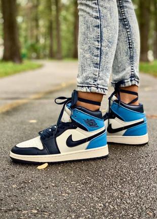 Nike air jordan 1 high retro blue брендовые голубые высокие кроссовки найк джордан трендові високі блакитні кросівки8 фото