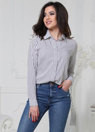 Лаконичная женская рубашка в мелкую полоску батал-распродажа4 фото