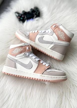 Nike air jordan 1 retro mid milan брендовые высокие женские кроссовки серые персиковые найк джордан трендовая модель круті жіночі високі кросівки