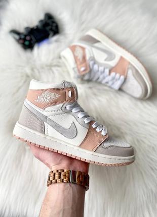Nike air jordan 1 Weekend mid milan брендовые высокие женские кроссовки серые персиковые найк джордан трендовая модель круті жіночі високі кросівки7 фото
