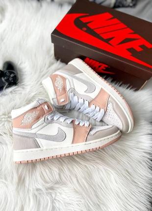 Nike air jordan 1 Weekend mid milan брендовые высокие женские кроссовки серые персиковые найк джордан трендовая модель круті жіночі високі кросівки3 фото