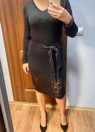 Тепле гарне плаття helena шоколадного кольору з ажурною вузький